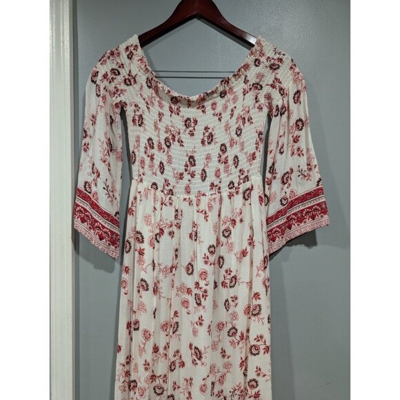 Altar'd State Sz S Floral Off the Shoulder Smocked 3/4 Sleeve Maxi Dress Cottage - Picture 5 of 16